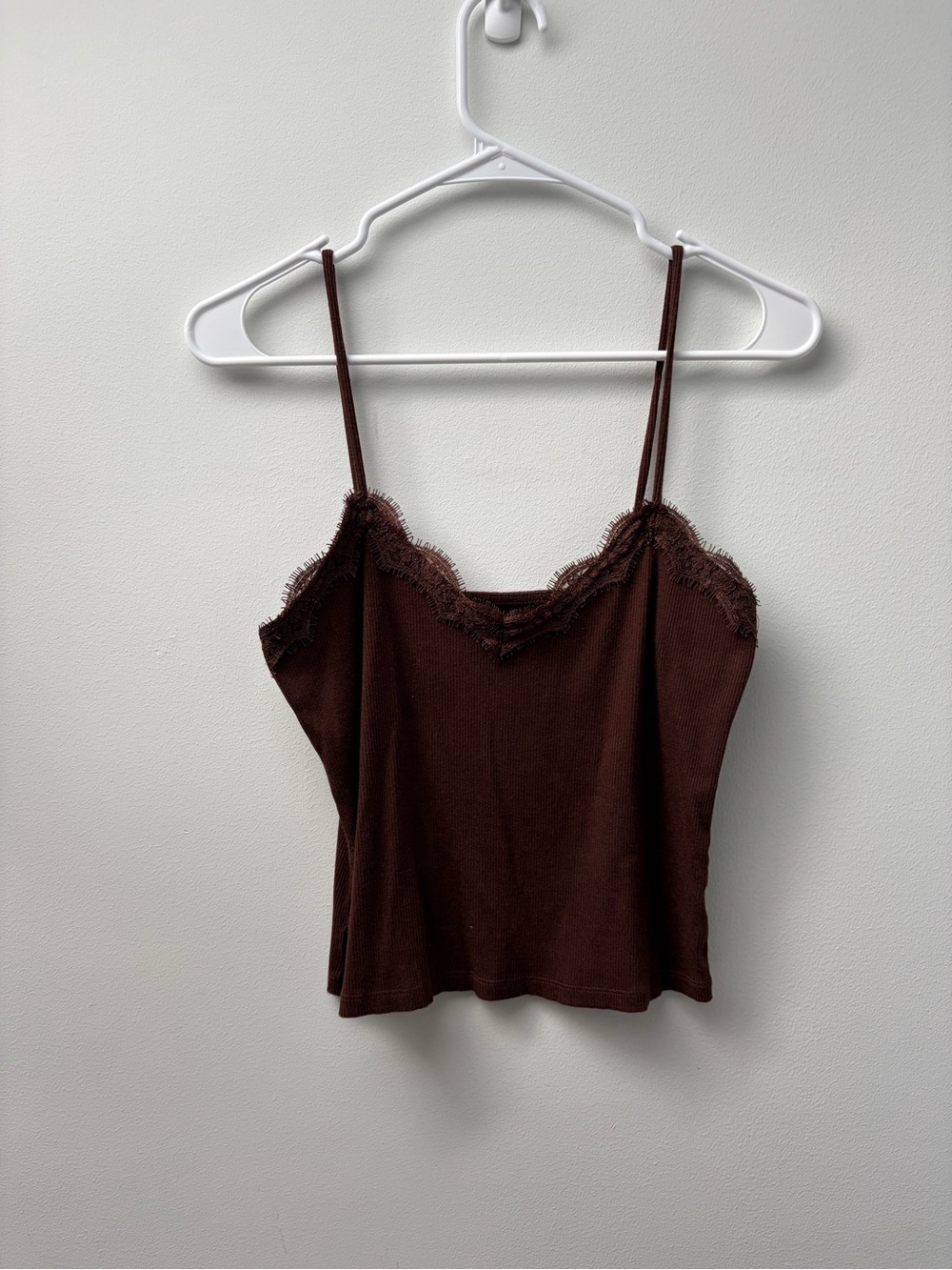 Women's brown lace trim cami tank top